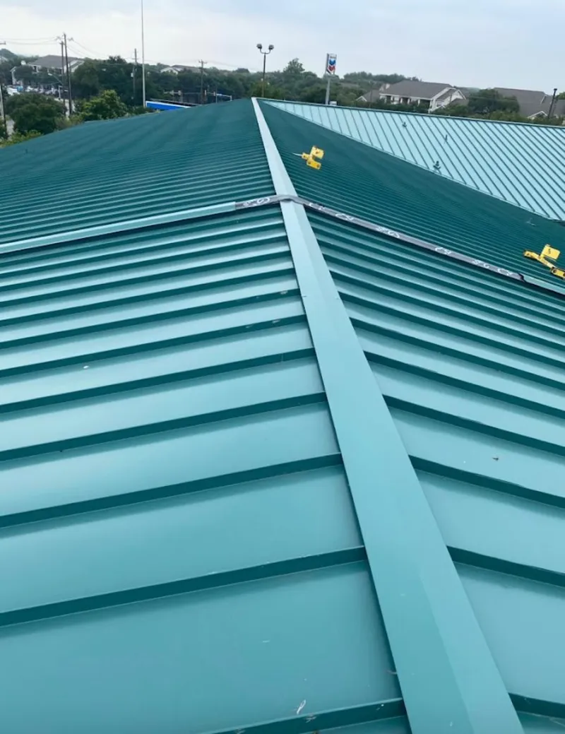 Green commercial metal roof ridge and valley for Metal Roof Repair in Roanoke Rapids
